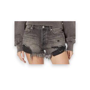 We The Free Loving Good Vibrations Cotton Frayed Denim Shorts